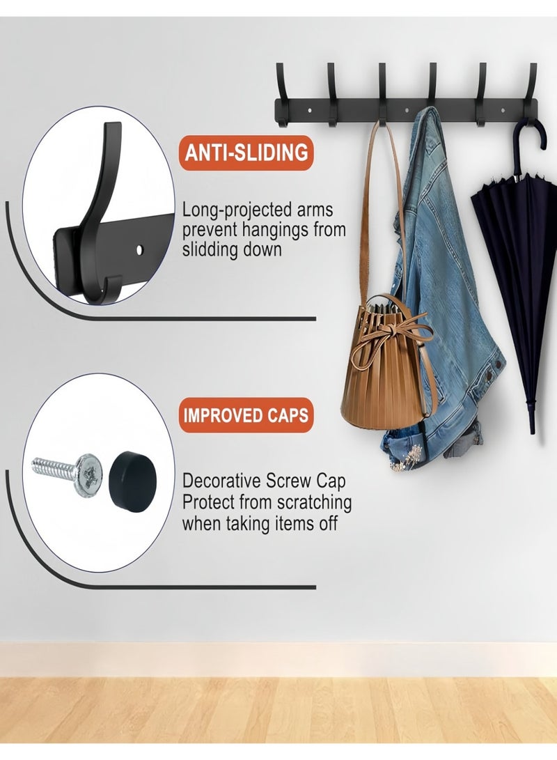 NayZaan Coat Rack Wall Mounted,6 Coat Hooks for Hanging Coats,Metal Double Hook Rack Hook Rail,Coat Rack with Hooks,Wall Mount Coat Hanger for Hat Towel Purse Robes (2 Pack Black, 6 Hooks) - Image 5