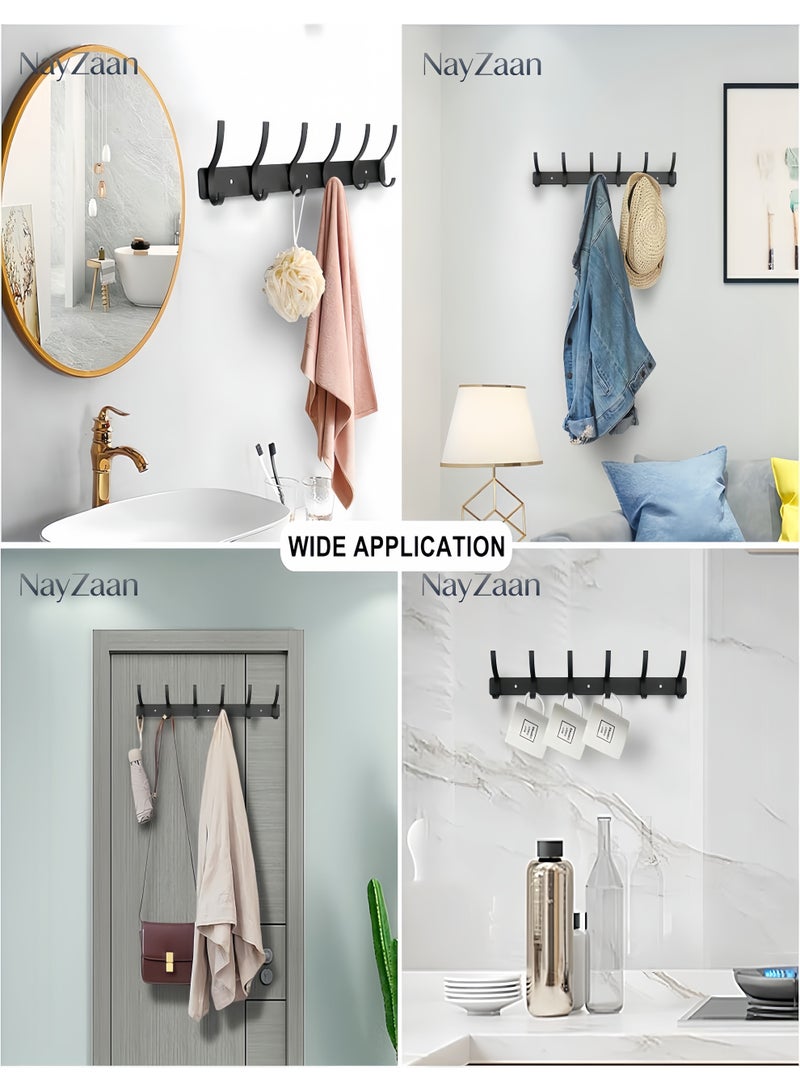 NayZaan Coat Rack Wall Mounted,6 Coat Hooks for Hanging Coats,Metal Double Hook Rack Hook Rail,Coat Rack with Hooks,Wall Mount Coat Hanger for Hat Towel Purse Robes (2 Pack Black, 6 Hooks) - Image 3