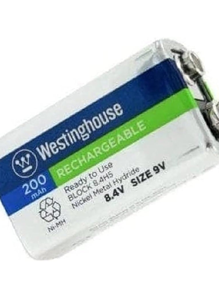 بطاريات ان اتش قابلة لاعادة الشحن بقدرة 200 مللي امبير في الساعة من ويستنج هاوس (9 فولت، 2 عبوة، 2 قطعة) - Image 2