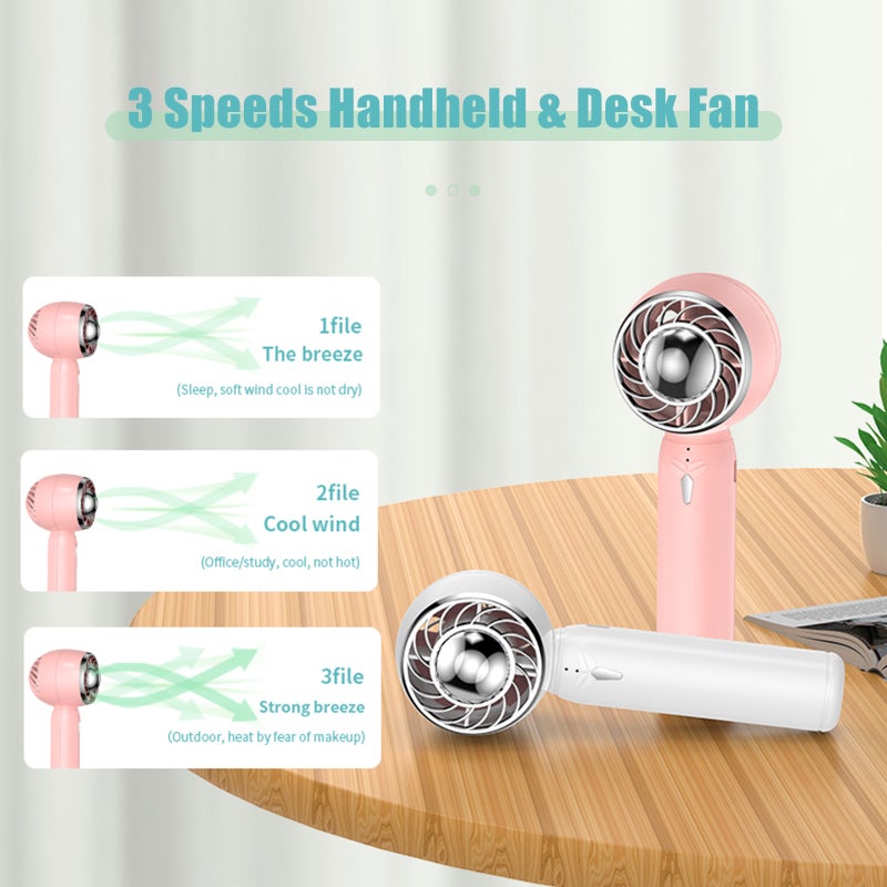 Handheld Fan with Base 2000mAh Battery Portable Mini Fan 3 Speed Low Noise Personal Desk Fan for Travel Camping Office Home USB Rechargeable Electric Fans - Image 4