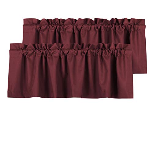Valea Home Blackout Valance Curtains Waterproof Soft Rod Pocket Valance for Kitchen and Bathroom Window Room Darkening Valances for Bedroom, 2 Panels, 52 inch x 18 inch, Burgundy Red - Image 1