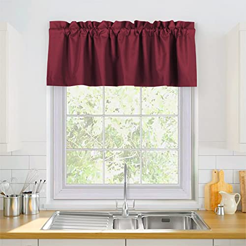 Valea Home Blackout Valance Curtains Waterproof Soft Rod Pocket Valance for Kitchen and Bathroom Window Room Darkening Valances for Bedroom, 2 Panels, 52 inch x 18 inch, Burgundy Red - Image 2
