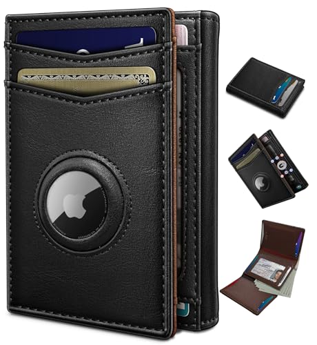 miyozi Airtag Wallet for Menwith Cash Pocket 2 ID Window 1416 Cards Magnetic Closure Slim Trifold Leather Wallet 40x31 RFID Blocking Front Pocket Wallet with Gift Box - Image 1
