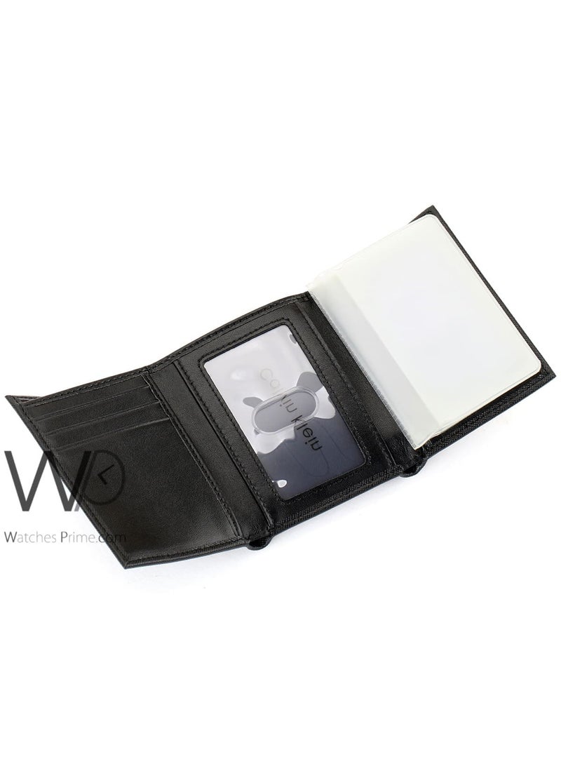 كالفن كلاين جينز جلد طبيعي للرجال محفظة ثلاثية الطي باللون الأسود - Image 3