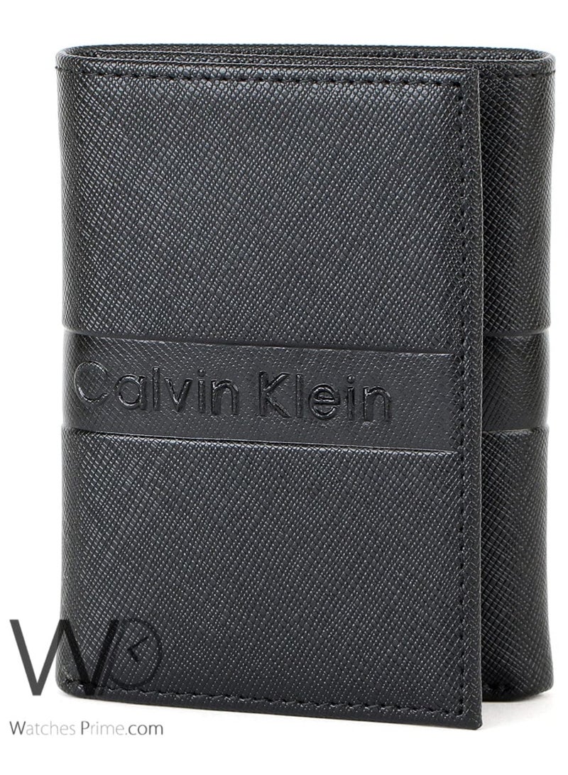 كالفن كلاين جينز جلد طبيعي للرجال محفظة ثلاثية الطي باللون الأسود - Image 5