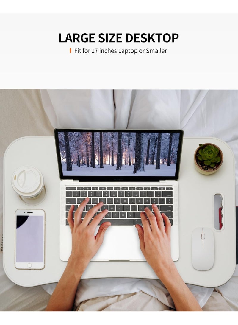 طاولة كمبيوتر محمول من فيسيود، قابلة للطي، طاولة سرير ومكتب محمولة، حامل كمبيوتر محمول للسرير والمكتب للعمل والكتابة والرسم وتناول الطعام (ابيض) - Image 2