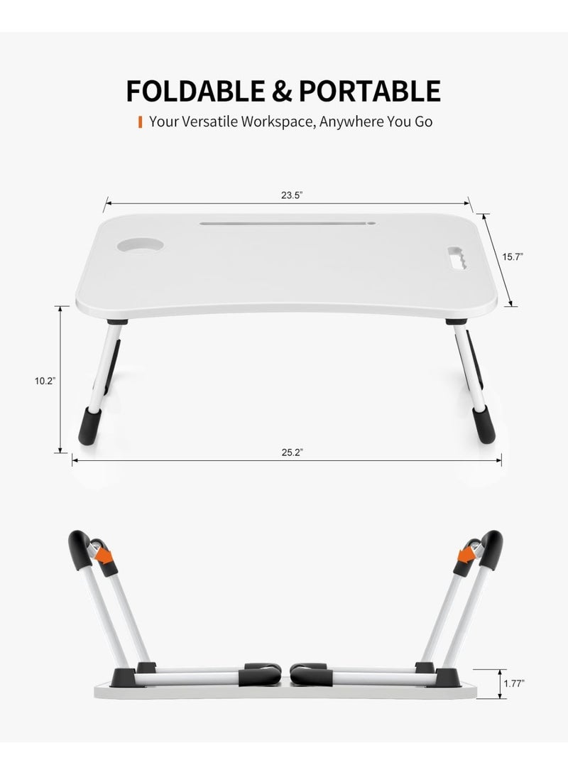 طاولة كمبيوتر محمول من فيسيود، قابلة للطي، طاولة سرير ومكتب محمولة، حامل كمبيوتر محمول للسرير والمكتب للعمل والكتابة والرسم وتناول الطعام (ابيض) - Image 4