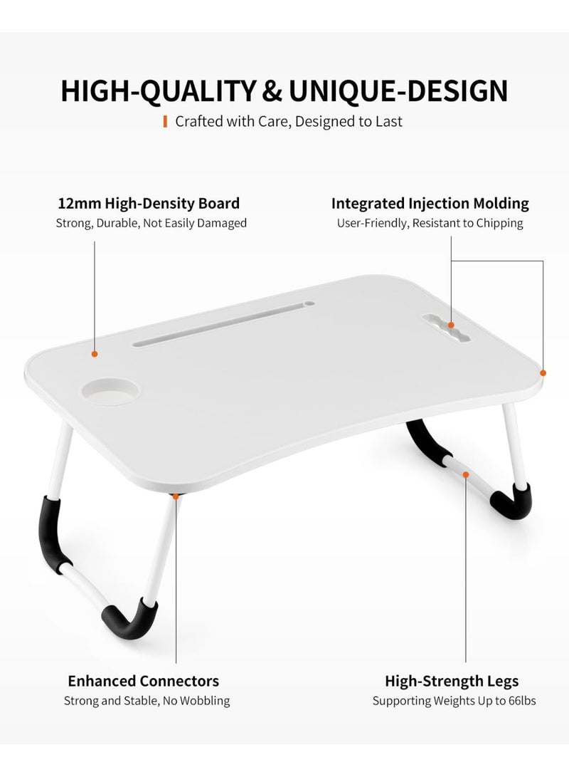 طاولة كمبيوتر محمول من فيسيود، قابلة للطي، طاولة سرير ومكتب محمولة، حامل كمبيوتر محمول للسرير والمكتب للعمل والكتابة والرسم وتناول الطعام (ابيض) - Image 1