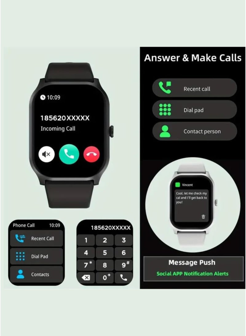 ويزمي ساعة Wisme X52 الذكية مع مكالمات بلوتوث - جهاز تتبع اللياقة البدنية مع معدل ضربات القلب ومراقبة النوم، ساعة ذكية رياضية مقاومة للماء مع 3 أحزمة قابلة للتبديل، ساعة ذكية للأعمال من سبائك الزنك للرجال والنساء، متوافقة مع Android وiOS - أسود - Image 1