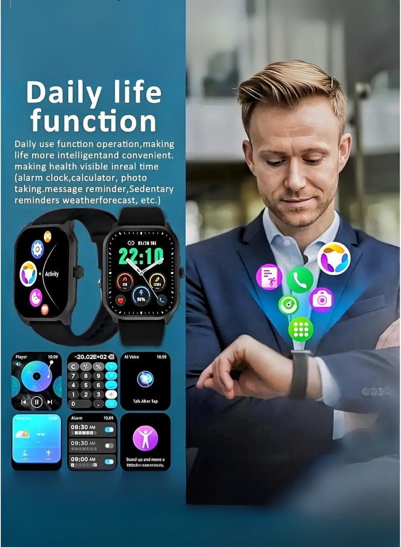 ويزمي ساعة Wisme X52 الذكية مع مكالمات بلوتوث - جهاز تتبع اللياقة البدنية مع معدل ضربات القلب ومراقبة النوم، ساعة ذكية رياضية مقاومة للماء مع 3 أحزمة قابلة للتبديل، ساعة ذكية للأعمال من سبائك الزنك للرجال والنساء، متوافقة مع Android وiOS - أسود - Image 4