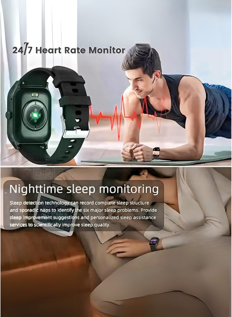 ويزمي ساعة Wisme X52 الذكية مع مكالمات بلوتوث - جهاز تتبع اللياقة البدنية مع معدل ضربات القلب ومراقبة النوم، ساعة ذكية رياضية مقاومة للماء مع 3 أحزمة قابلة للتبديل، ساعة ذكية للأعمال من سبائك الزنك للرجال والنساء، متوافقة مع Android وiOS - أسود - Image 5