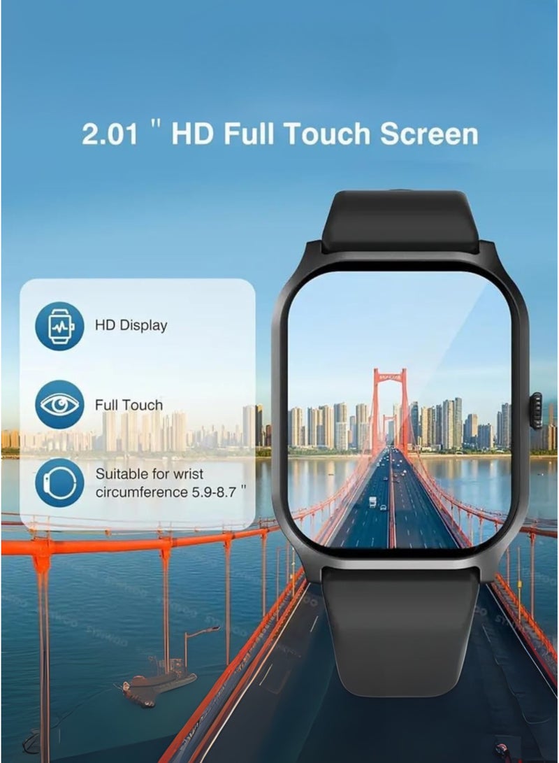 ويزمي ساعة Wisme X52 الذكية مع مكالمات بلوتوث - جهاز تتبع اللياقة البدنية مع معدل ضربات القلب ومراقبة النوم، ساعة ذكية رياضية مقاومة للماء مع 3 أحزمة قابلة للتبديل، ساعة ذكية للأعمال من سبائك الزنك للرجال والنساء، متوافقة مع Android وiOS - أسود - Image 3