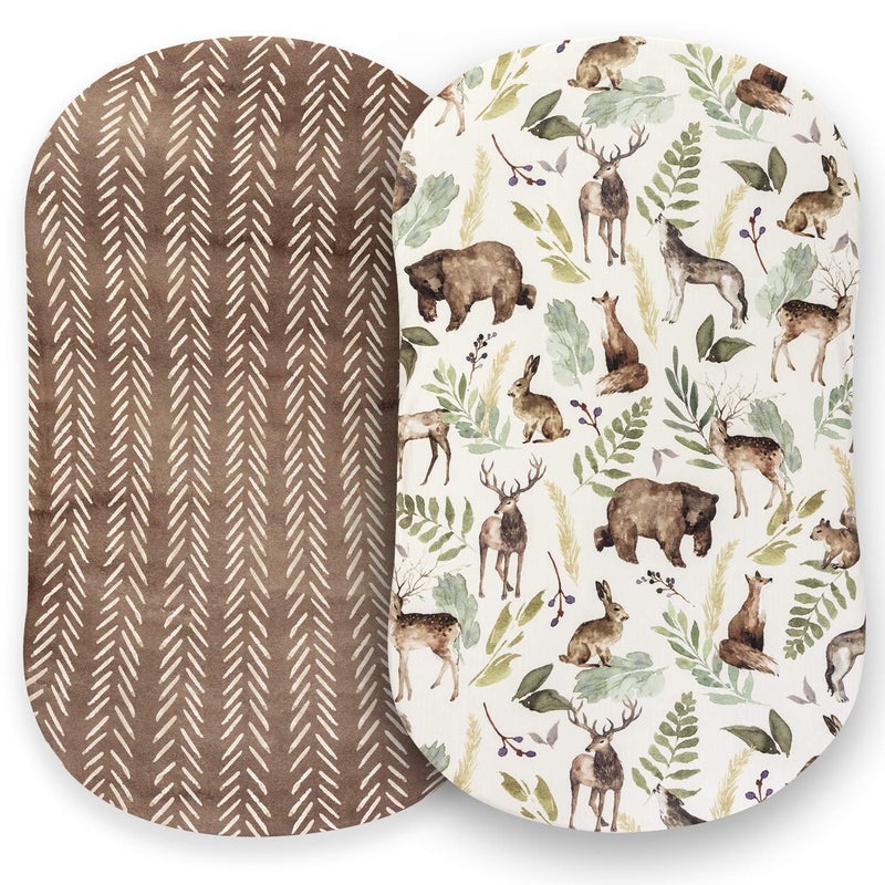 Pobibaby 2 Pack Premium Bassinet Sheets for Standard Bassinets UltraSoft Cotton Blend Stylish Woodland Pattern Safe and Snug for Baby Wildlife