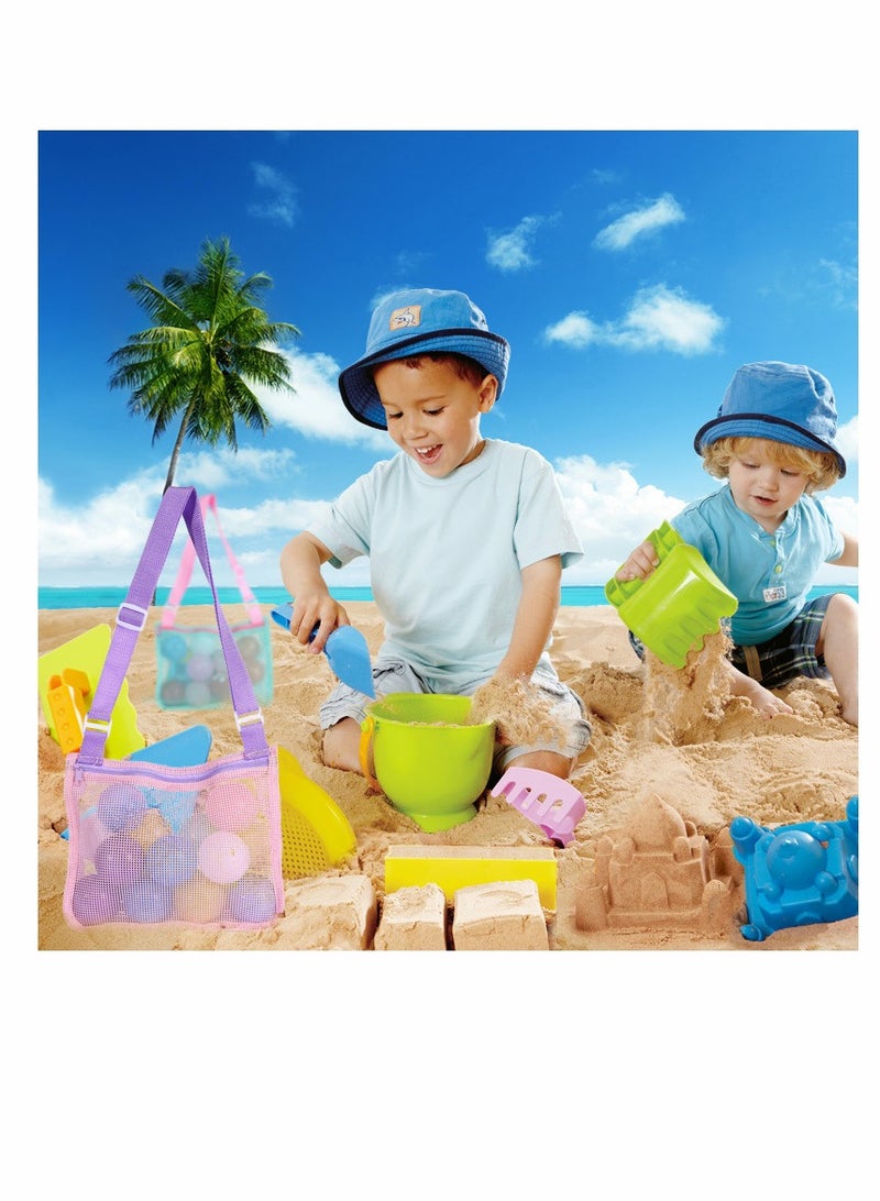 Luckam Beach Toy Mesh Bag, Adjustable Kids Shell Collecting Bag Beach Sand Toy Totes for Holding Shells Beach Toys Sand Toys Swimming Accessories for Boys and Girls, Only Bags, 3 Pcs - Image 2