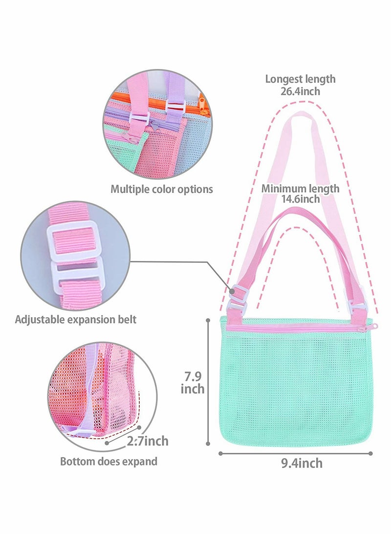 Luckam Beach Toy Mesh Bag, Adjustable Kids Shell Collecting Bag Beach Sand Toy Totes for Holding Shells Beach Toys Sand Toys Swimming Accessories for Boys and Girls, Only Bags, 3 Pcs - Image 4