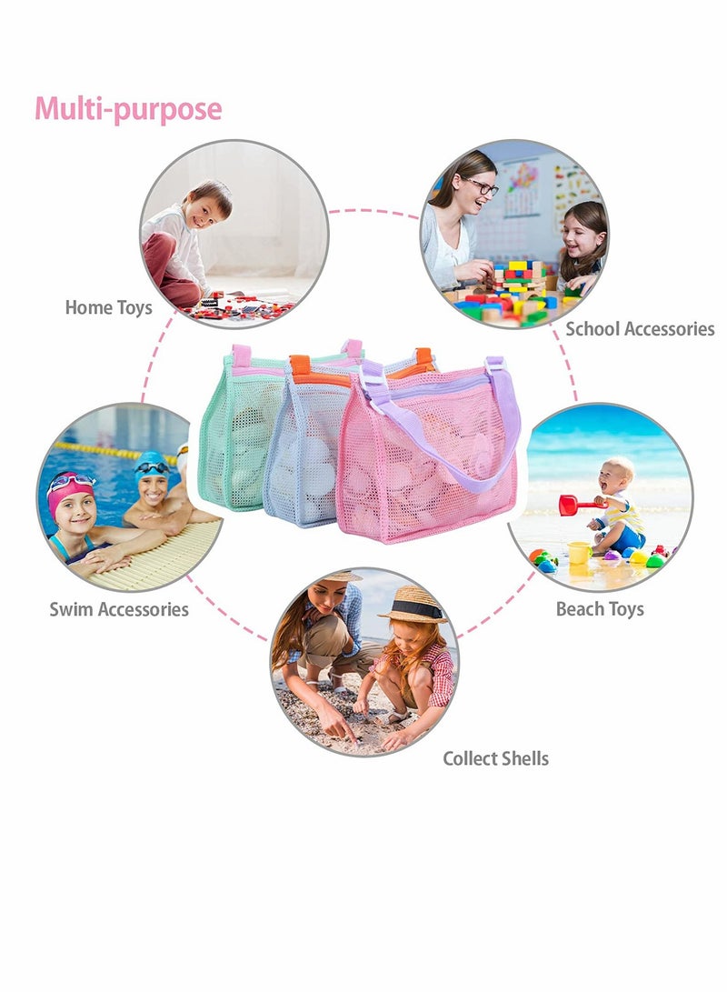 Luckam Beach Toy Mesh Bag, Adjustable Kids Shell Collecting Bag Beach Sand Toy Totes for Holding Shells Beach Toys Sand Toys Swimming Accessories for Boys and Girls, Only Bags, 3 Pcs - Image 5