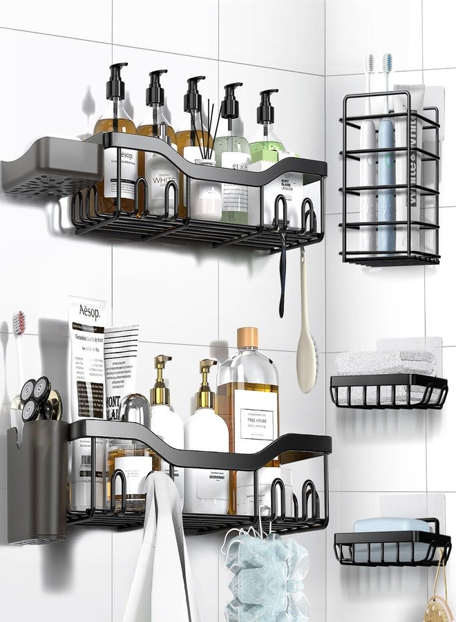 NESOMI Shower Caddy Adhesive Shower Organizer 7-Pack, Rustproof Stainless Steel Bathroom Shelves, Large Capacity No-Drill Rack Storage Accessories with Soap Dish Toothbrush Holder &24 Hooks Home Decor - Image 1