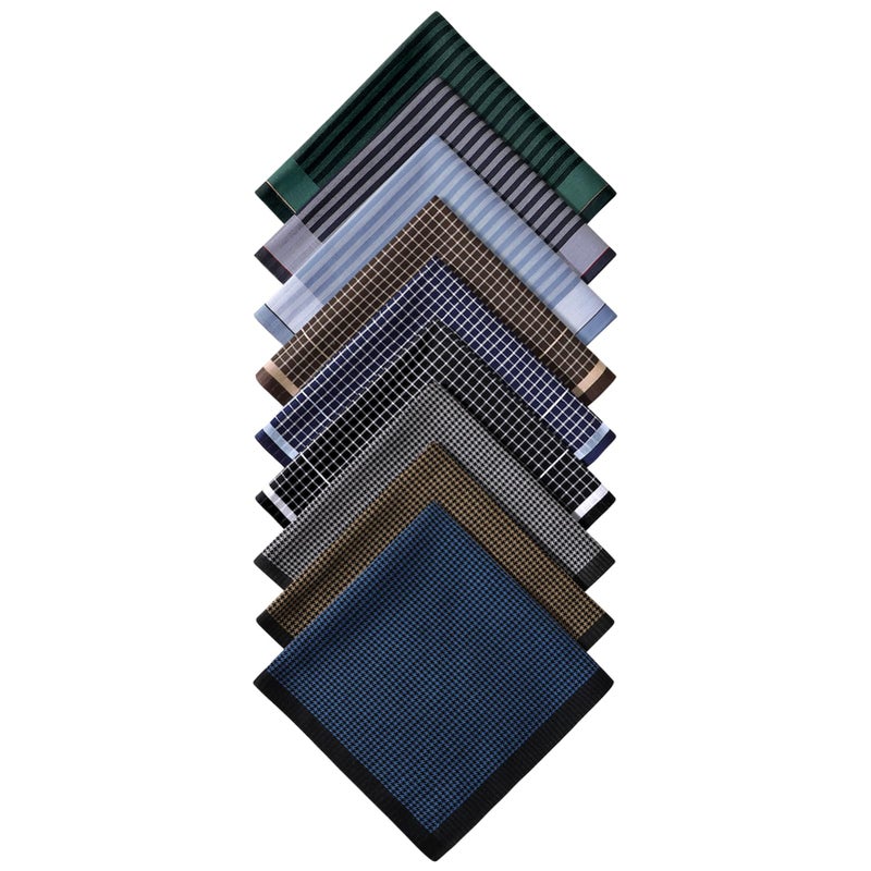 DoreenBeads Handkerchiefs for Men Soft Classic Checkered Striped Cotton Mens Hankies, Pack of 9, 17 x 17 Inches - Image 1