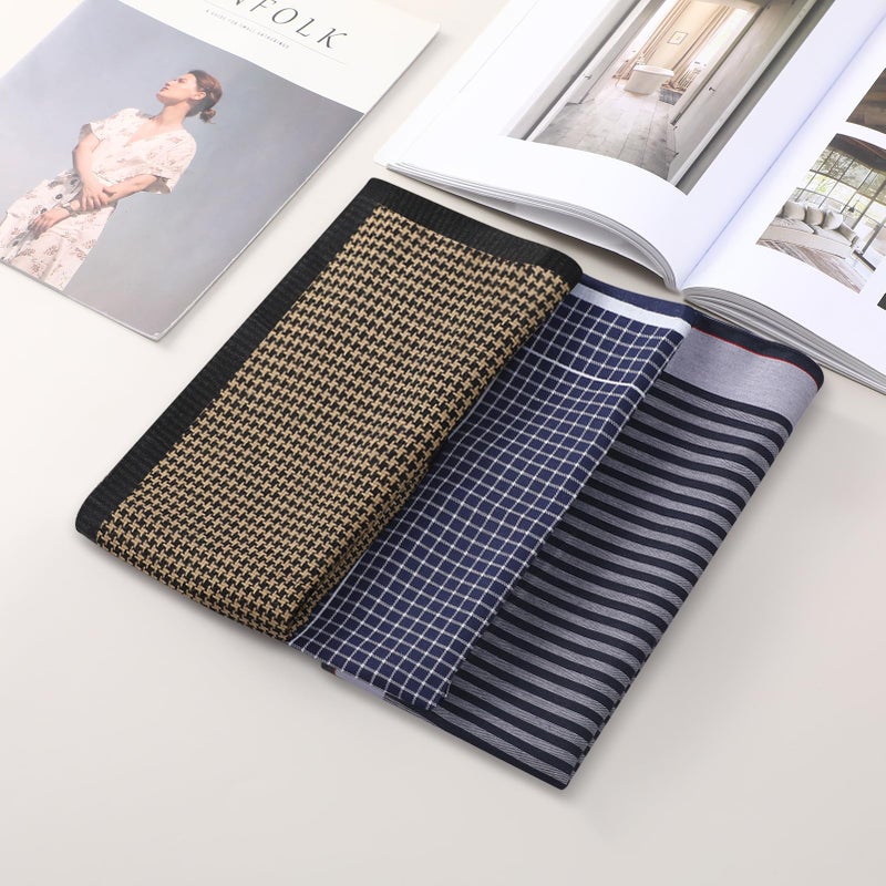 DoreenBeads Handkerchiefs for Men Soft Classic Checkered Striped Cotton Mens Hankies, Pack of 9, 17 x 17 Inches - Image 3