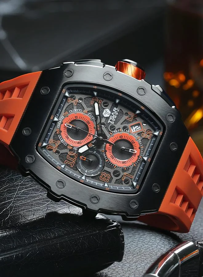 TSAR BOMBA Elemental Series 43mm Chronograph Men's Watch with Orange Silicone Strap