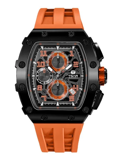 TSAR BOMBA Elemental Series 43mm Chronograph Men's Watch with Orange Silicone Strap
