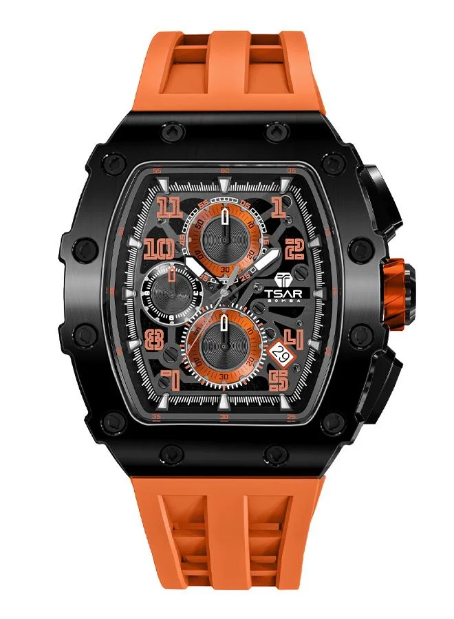 TSAR BOMBA Elemental Series 43mm Chronograph Men's Watch with Orange Silicone Strap