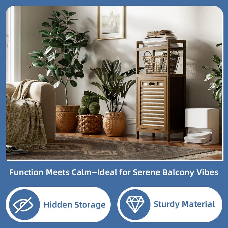 HITNET Bamboo Tilt Out Laundry Hamper, Bathroom Storage Cabinet with Hidden Removable Basket and 2 Open Shelves, Space Saving Bamboo Storage for Clothes, Towels and Toys, Walnut - Image 5