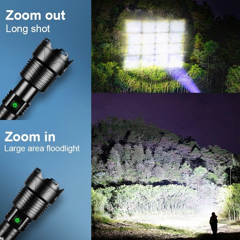 Cross-Border Xhp199 Strong Light Flashlight Xhp160 with Power Bank Typec Fast Charging Outdoor Strong Light Tactical Flashlight(Short P985 flashlight Type C line kraft paper box 1 26650 lithium battery) - Image 3