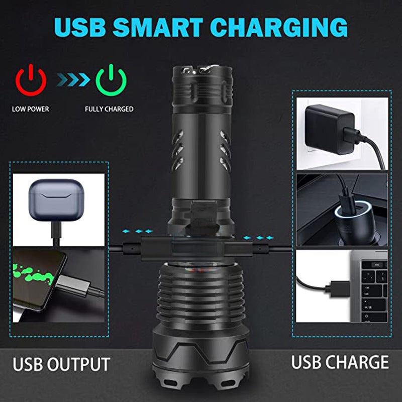 Cross-Border Xhp199 Strong Light Flashlight Xhp160 with Power Bank Typec Fast Charging Outdoor Strong Light Tactical Flashlight(Short P985 flashlight Type C line kraft paper box 1 26650 lithium battery) - Image 4
