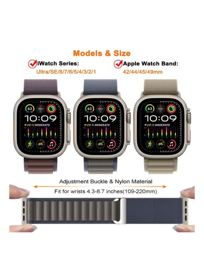 NIBEMINENT - 3 Pack Alpine Loop Compatible with Apple Watch Ultra Band 49mm 45mm 44mm 42mm Men Women, Adjustable Metal C-Hook Sport Nylon Strap for iWatch Series Ultra/SE/8/7/6/5/4/3/2/1 - Image 1