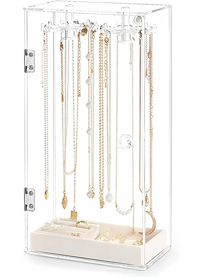 Beauenty حامل قلادات، منظم مجوهرات أكريليك مع 24 خطاف، حامل عرض منظم قلادات دوار للقلادات والأساور المعلقة، حامل تعليق مجوهرات لتخزين الأقراط والخواتم - Image 1
