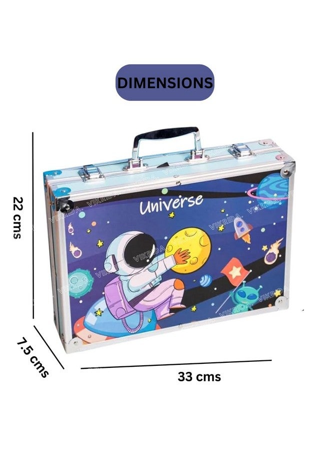 VikriDA Unicorn Big Coloring Suitcase - Art & Craft Painting Box - 145Pieces Color Kit (Water Color, Pastel Color, Sketches & Acrylic Paint Brush), Astronaut - Image 2