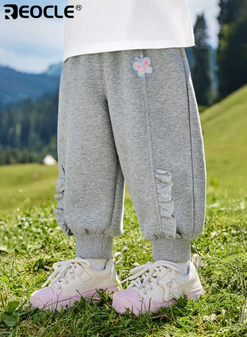 ريوكل سراويل رياضية للأطفال بحزام مرن وقماش ناعم مشطوف بنقوش مرحة تناسب اللعب المريح في الخريف - Image 1