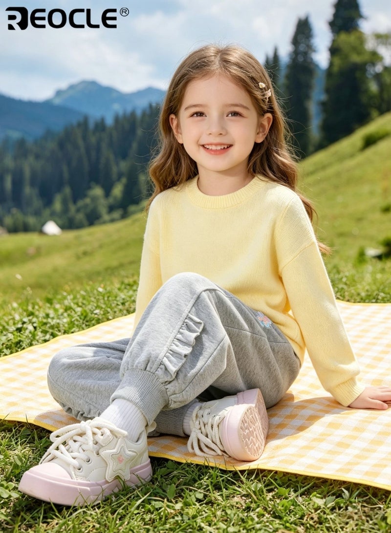 REOCLE Kid's Sport Pants with Elastic Waistband and Brushed Soft Fabric Playful Printed Trousers with Comfort Fit for Autumn Casual Playwear - Image 2