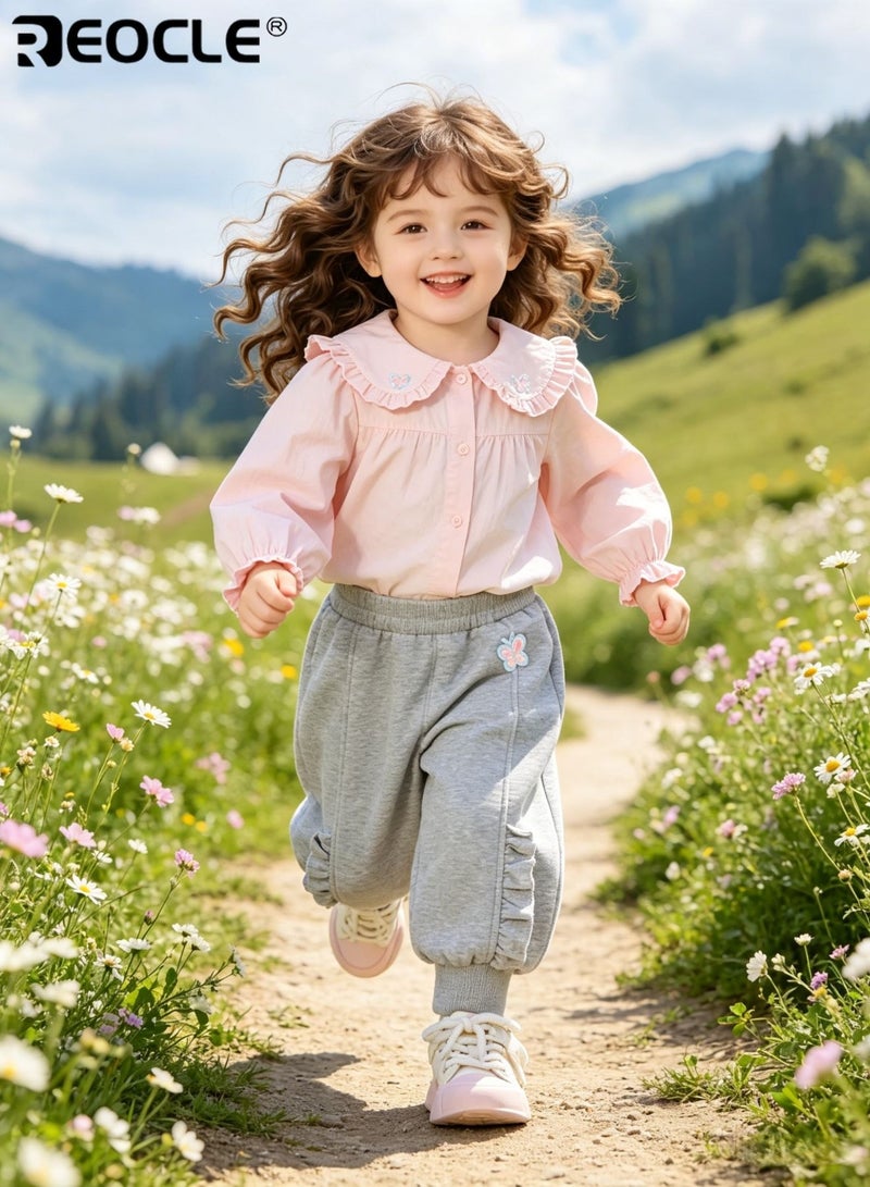REOCLE Kid's Sport Pants with Elastic Waistband and Brushed Soft Fabric Playful Printed Trousers with Comfort Fit for Autumn Casual Playwear - Image 1