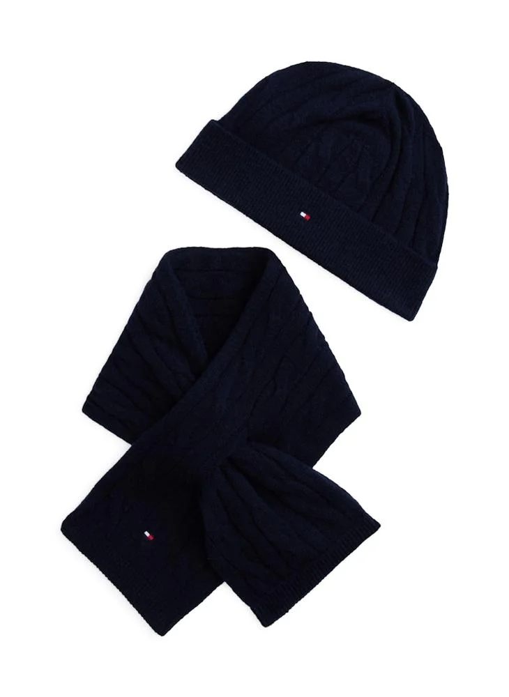 تومي هيلفيغر طقم هدية قبعة شتوية للأطفال مع وشاح