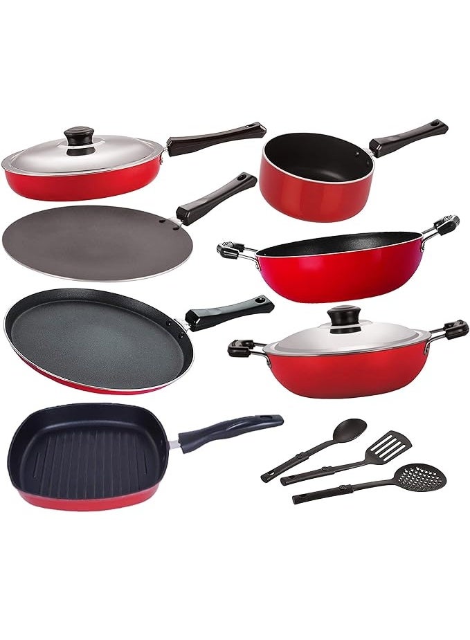 Nirlon Non-Stick Coated Aluminium Cookware Set for Home Kitchen -Gas Friendly - 12 Piece - Image 1
