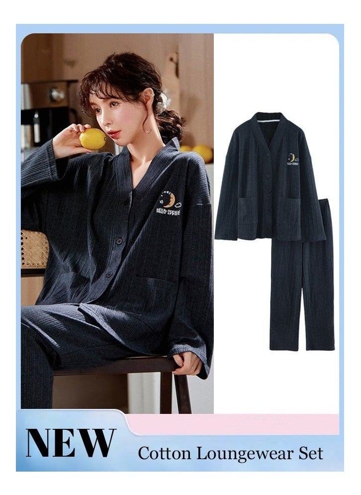NIBEMINENT Couple Pajamas Set Long Sleeves Sleepwear for Men and Women Cute Plus Size Loungewear Spring Autumn Home Clothes Gift Boyfriend Girlfriend Husband Wife  - Image 1