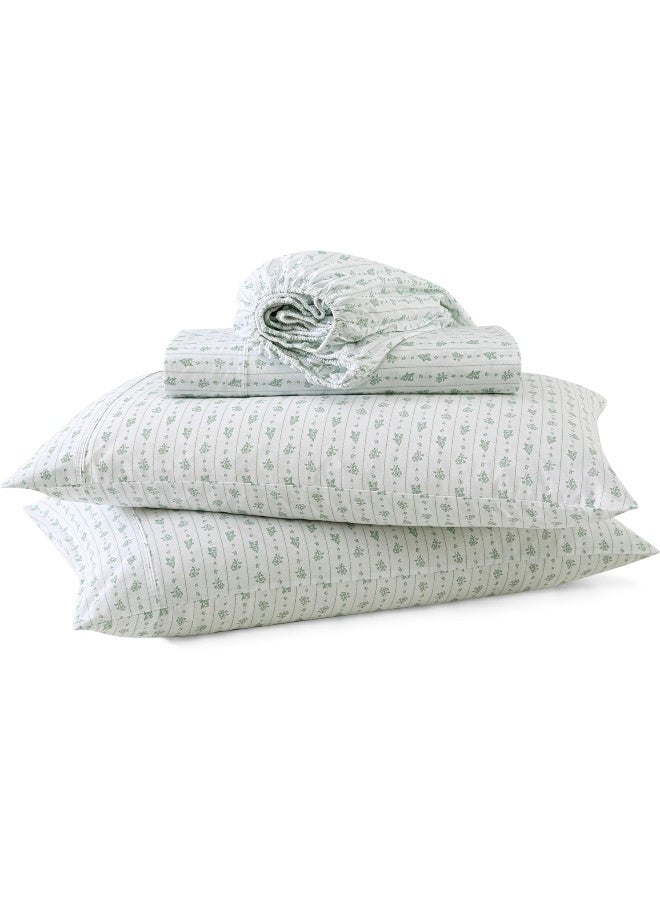 Martha stewart Martha Stewart Prairie Stripe 300TC 100% Cotton Percale Sheet Set, Green/White, 4 Piece  - Image 4