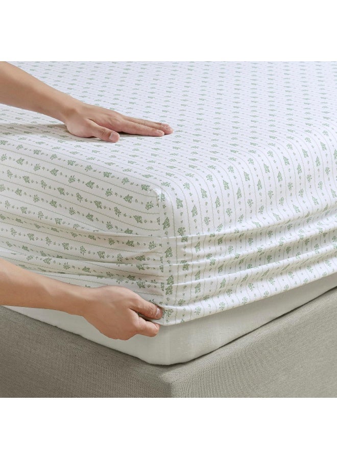 Martha stewart Martha Stewart Prairie Stripe 300TC 100% Cotton Percale Sheet Set, Green/White, 4 Piece  - Image 5