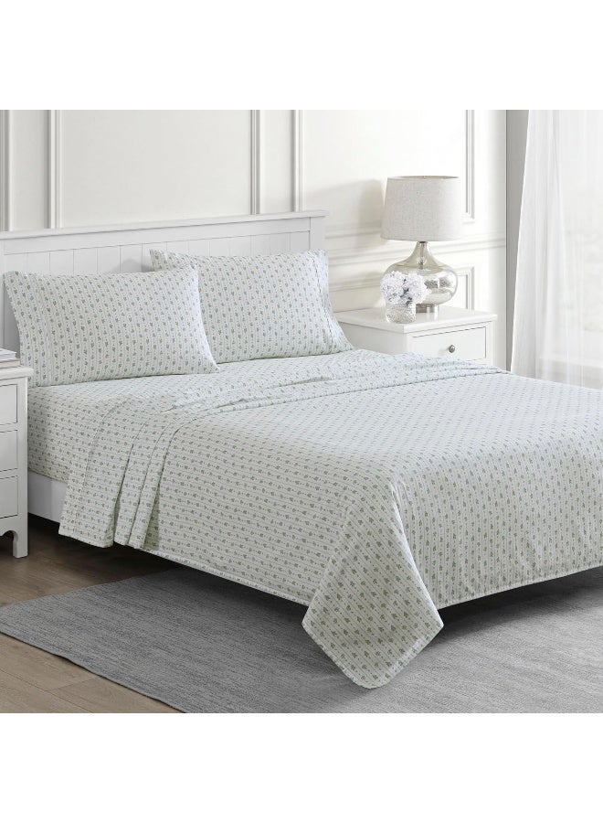 Martha stewart Martha Stewart Prairie Stripe 300TC 100% Cotton Percale Sheet Set, Green/White, 4 Piece  - Image 1
