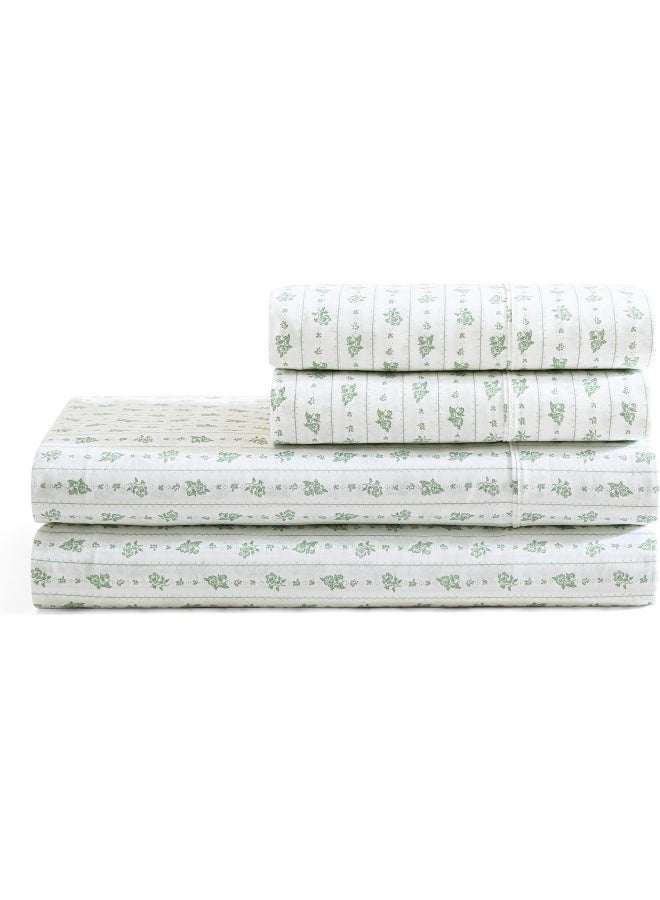 Martha stewart Martha Stewart Prairie Stripe 300TC 100% Cotton Percale Sheet Set, Green/White, 4 Piece  - Image 3