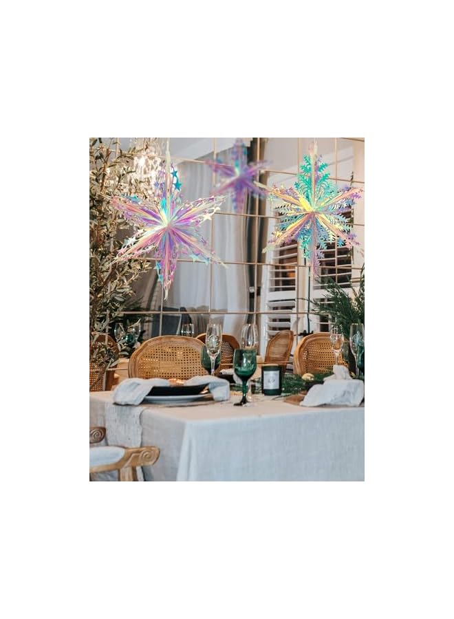 The Bros 2 قطع زينة معلقة على شكل ثلج بلوري مع خلايا نحل لامعة، زينة سقف لامعة، لحفلات عيد الميلاد، عيد الميلاد، الزفاف، حفلة موضوع مجمد، عرض قوس قزح للأميرة الجنية - Image 3