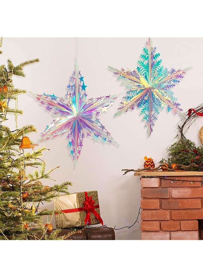 The Bros 2 قطع زينة معلقة على شكل ثلج بلوري مع خلايا نحل لامعة، زينة سقف لامعة، لحفلات عيد الميلاد، عيد الميلاد، الزفاف، حفلة موضوع مجمد، عرض قوس قزح للأميرة الجنية - Image 1