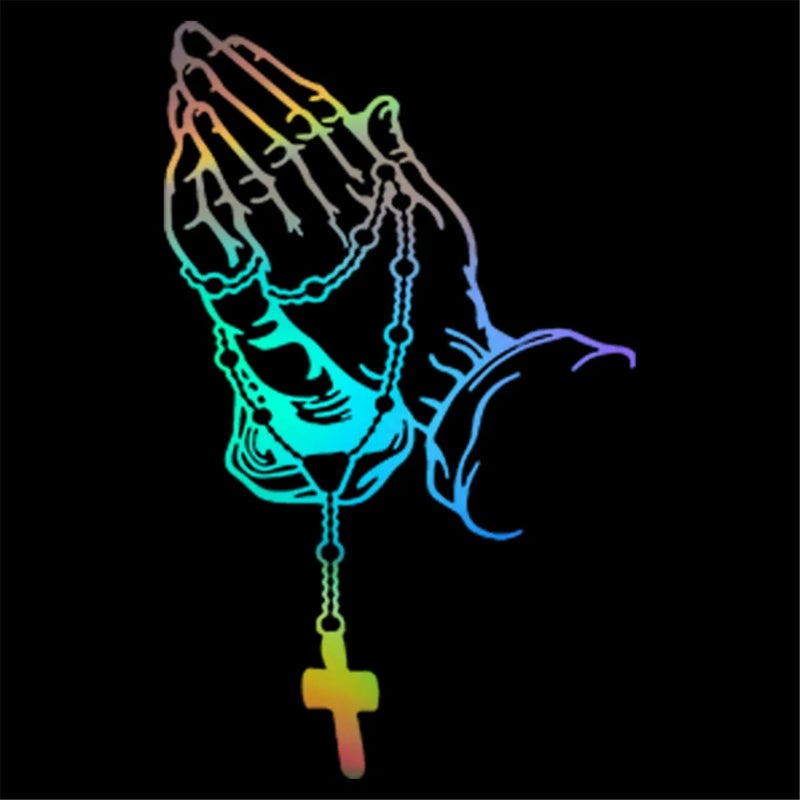 Colorful Car Prayer Gesture Laser Stickers Fashion Styling Auto Body Decoration Stickers Rear Windshield Decals Accessories - Image 1