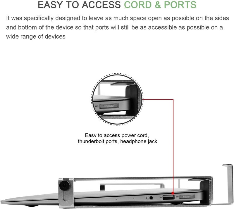 JEMACHE Hard Aluminium Wall Laptop Mount Holder for MacBook Air, Pro, Surface, iPad, Tablets with Headphone Hook (Silver) - Image 3