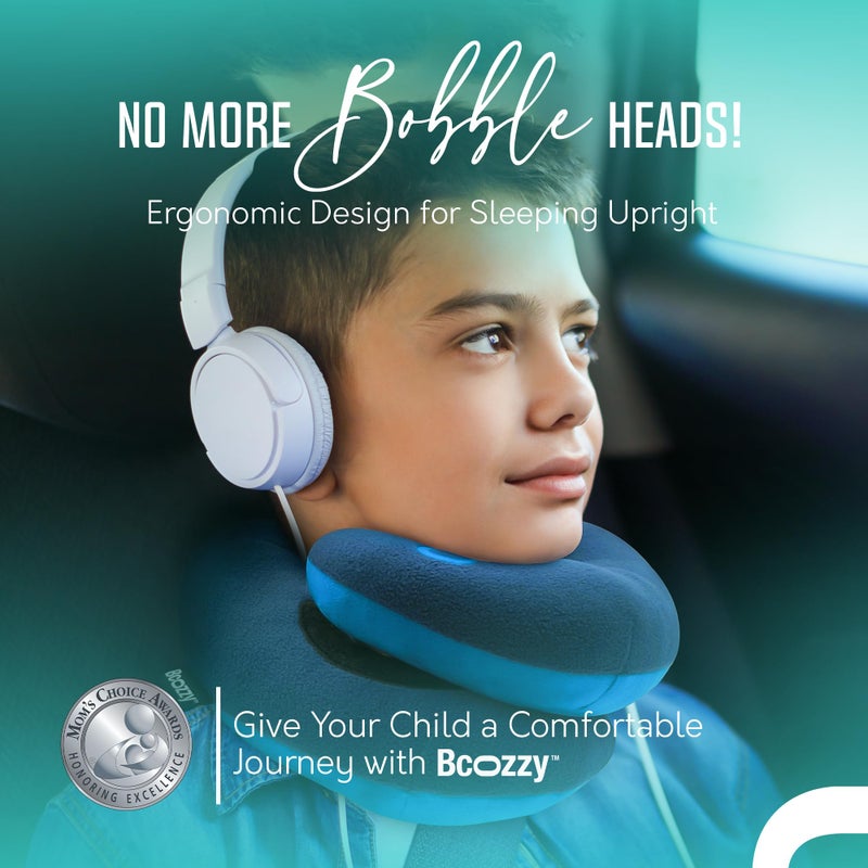 BCOZZY 8-12 Y/O Kids Travel Pillow for Car & Airplane, Soft Kids Neck Pillow for Traveling in Car Seat, Provides Double Support for Toddlers Head & Chin in Road Trips, Washable, Medium Size, Navy - Image 2