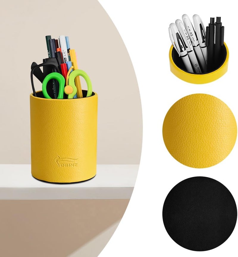 Fosinz Pen Pencil Holder Cup Container PU Leather Desk Organizer Stand Decor Brush Scissor Holder Decoration Office Desk Home School - Image 3