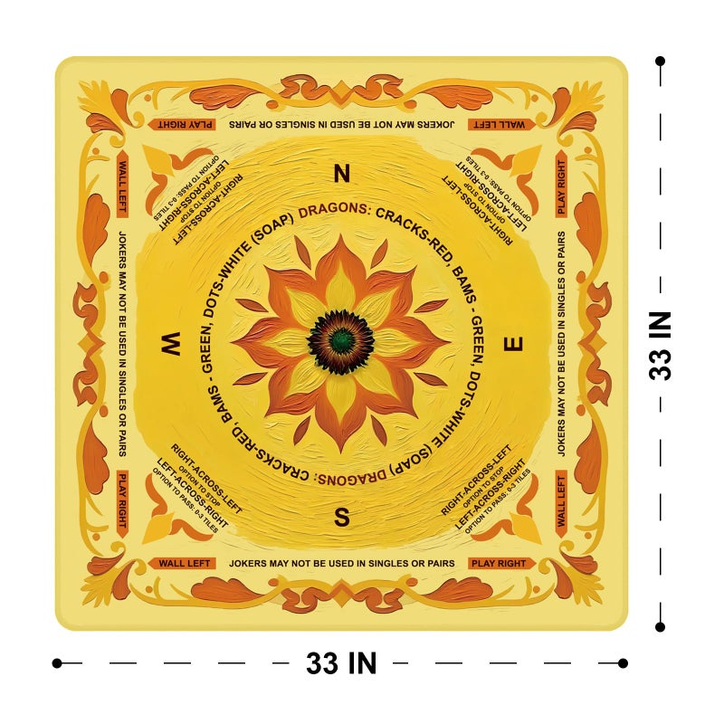 EVERSHOW Neoprene Mahjong Mat with Rules, 33x33 Inch Mahjong Mat for Table, Non-Slip Noise Reduction Mah Jongg Mat with Carrying Bag and 3 Dice for Poker, Card, Board, Tile Games, Dominoes (Yellow) - Image 4