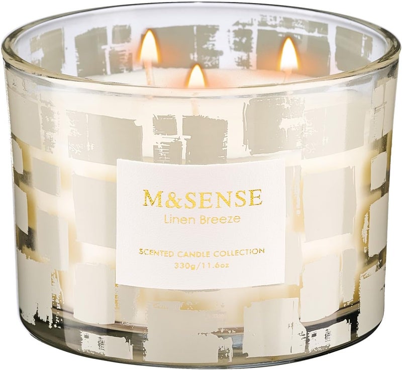 إم آند سينس شمعة M&SENSE برائحة نسيم القماش، وزنها 11.6 أونصة، مصنوعة من شمع الصويا الطبيعي غير السام، تحتوي على 3 فتائل، مدة احتراق تصل إلى 60 ساعة، هدية جميلة لتزيين المنزل في فصل الخريف. - Image 1